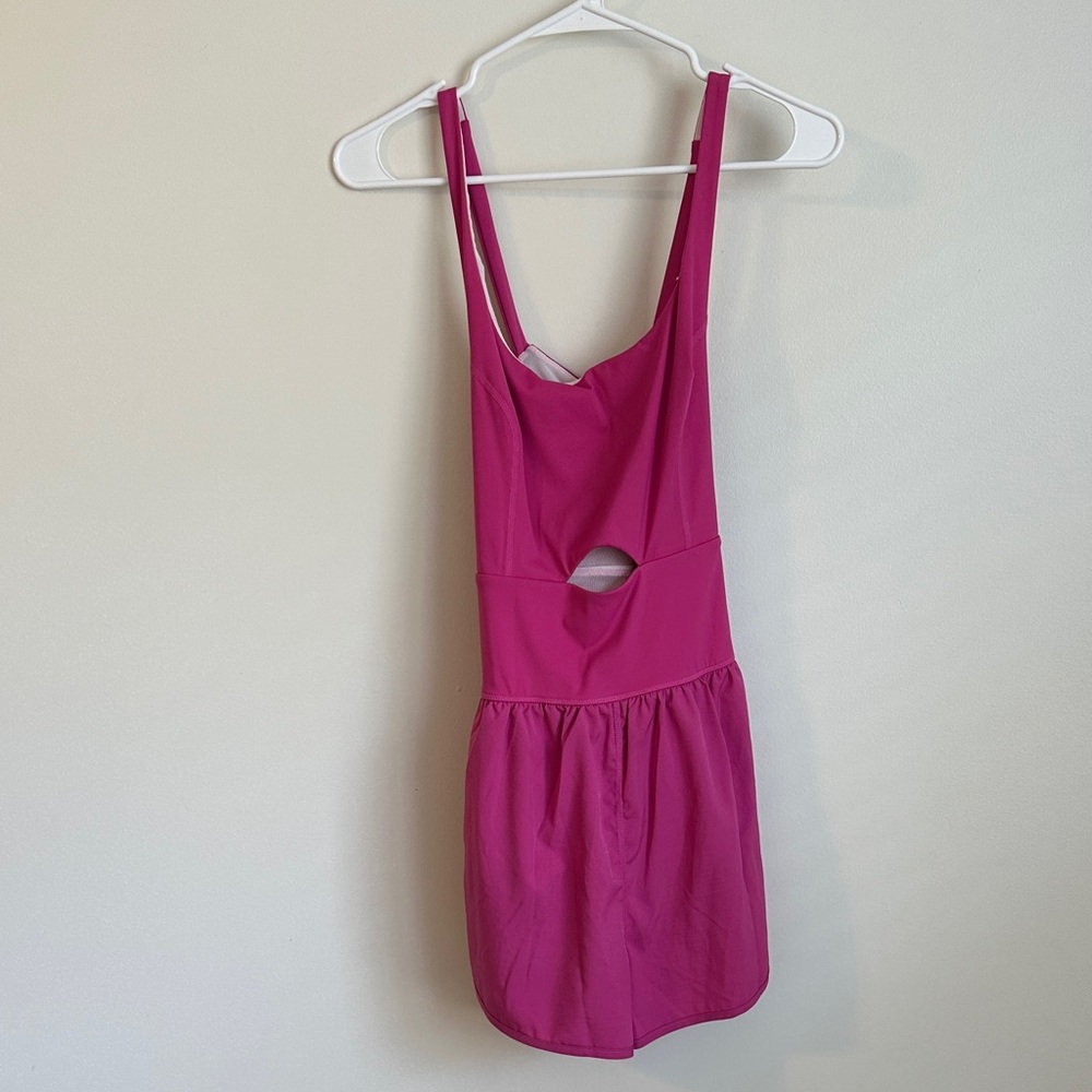 Pink Sleeveless Athletic Yoga Romper with Cutout